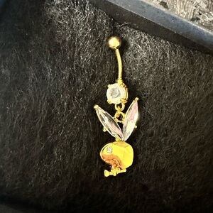 Gold and clear rhinestone bunny navel ring jewelry